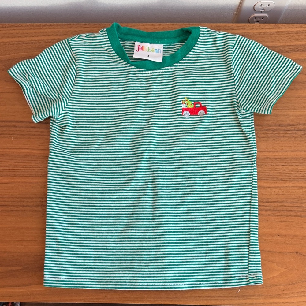 Green Striped Kids Christmas T-Shirt